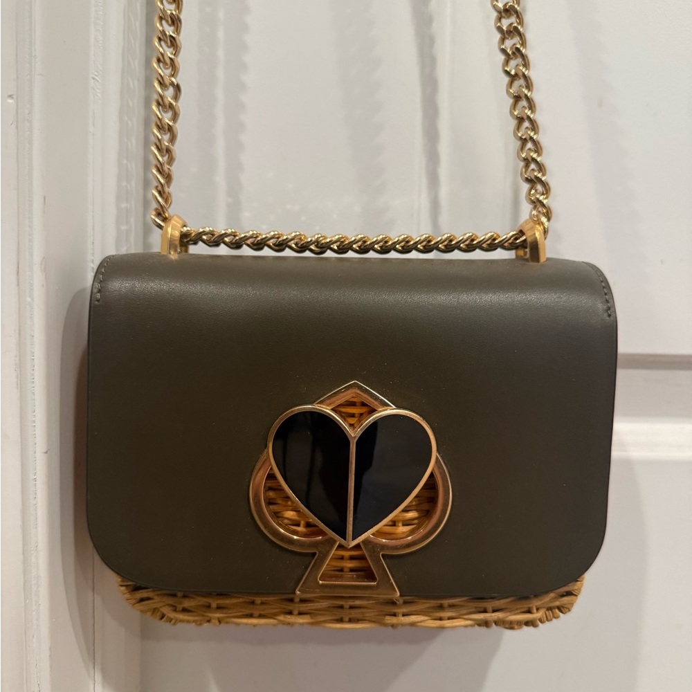 Kate Spade Nicola Twistlock with wicker details Green and Gold Crossbody Bag